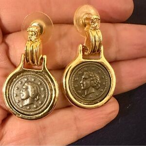Vintage Gold and Black Coin Drop Earrings